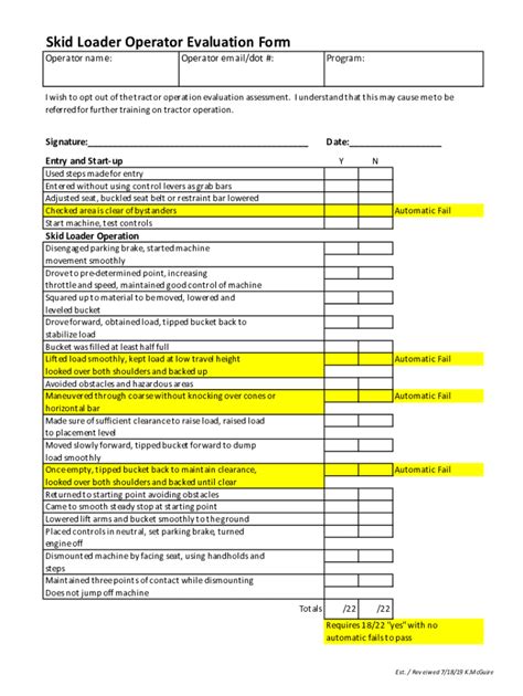 Skid Steer Operator Evaluation 